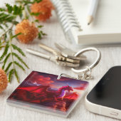 Red Dragon Perlen auf Craggy Mountain Peak Schlüsselanhänger (Vorderseite rechts)