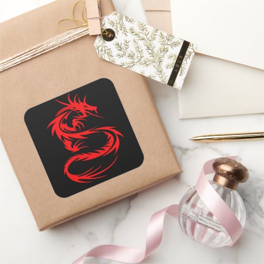 Red Dragon Quadratischer Aufkleber (Schenken)