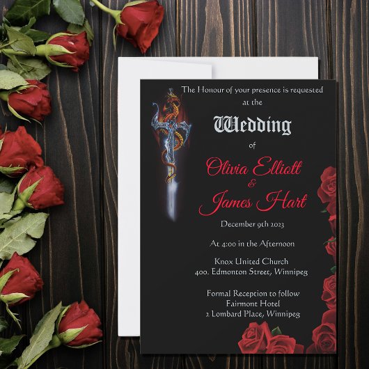 Red Dragon Rose Sword Wedding Einladung