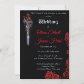 Red Dragon Rose Sword Wedding Einladung (Vorderseite)