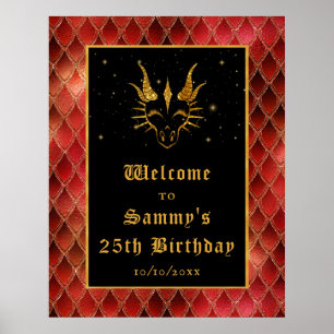 Red Dragon Scales Gold Geburtstagsparty Willkommen Poster