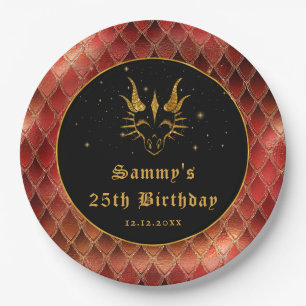 Red Dragon Scales Gold Imitate Glitzer Geburtstag Pappteller