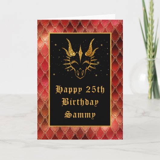 Red Dragon Scales Imitate Glitzer Happy Birthday Karte (Vorderseite)