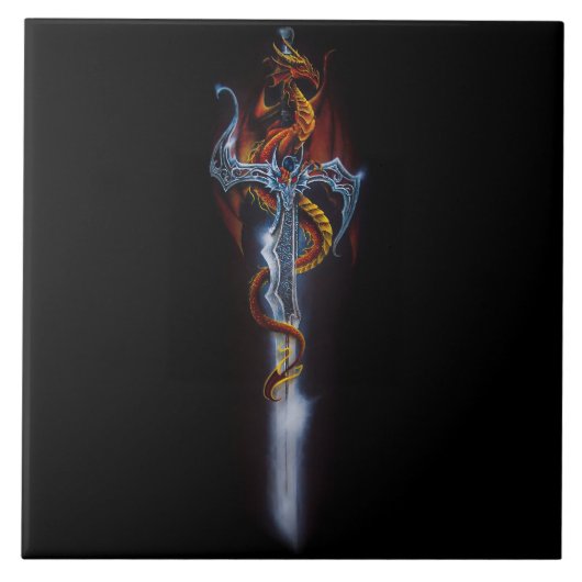Red Dragon Sword Fantasy Fliese (Vorderseite)