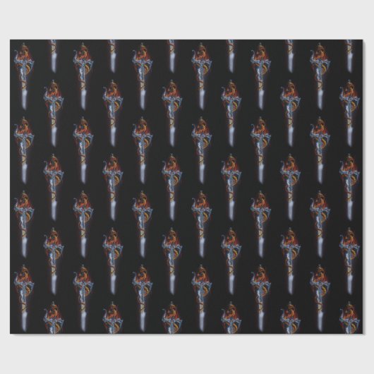 Red Dragon Sword Fantasy Geschenkpapier (Flach)