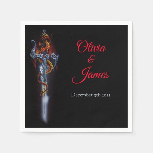 Red Dragon Sword Rose Fantasy Wedding Serviette (Vorderseite)