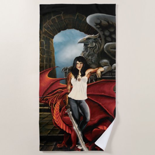 Red Dragon Urban Fantasy Strandtuch (Vorderseite)