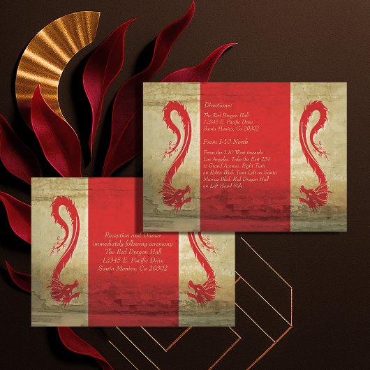Red Dragon Wedding Reception Card und Anfahrtsskiz Begleitkarte
