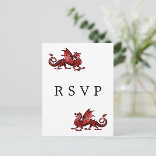 Red Dragon Wedding RSVP Postcard Einladungspostkarte (Stehend Vorderseite)