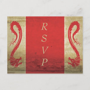 Red Dragon Wedding RSVP Postcard Einladungspostkarte