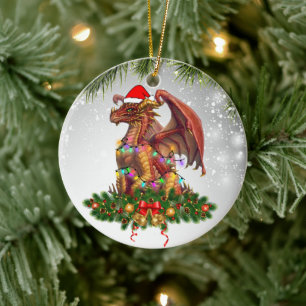 Red Dragon Weihnachtsmannmützen Bell Chrismas Gesc Keramik Ornament