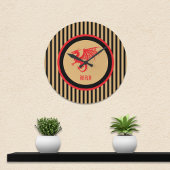 Red Dragon with Regal Gold Black Stripes Monogram Große Wanduhr