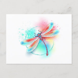 Red dragonfly on watercolor background postkarte