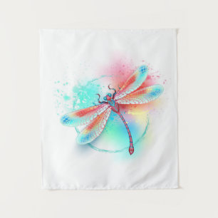 Red dragonfly on watercolor background wandteppich
