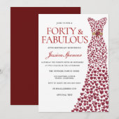 Red Dress 40 & Fabulous 40. Geburtstag Party Einladung (Vorne/Hinten)