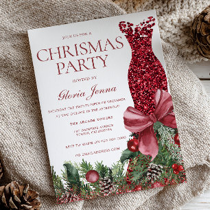Red Dress and Bow Festivals Weihnachts-Party Einladung