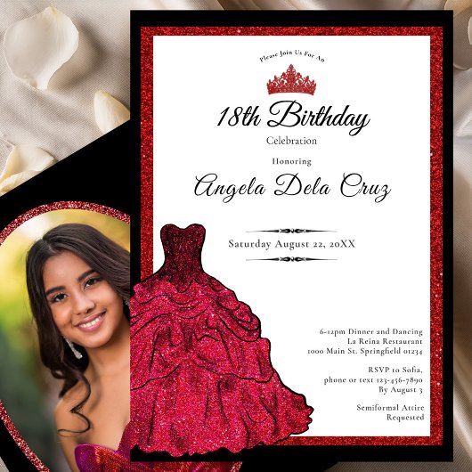 Red Dress and Tiara 18th Birthday Debut Einladung