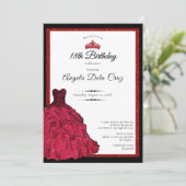 Red Dress and Tiara 18th Birthday Debut Einladung (Stehend Vorderseite)