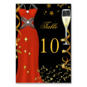 Red Dress Black Gold Tischnummer Card (Rückseite)