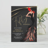 Red Dress Fabulous Black Gold 50. Einladung (Stehend Vorderseite)