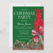 Red Dress Green Festive Christmas Party Einladung (Vorderseite)
