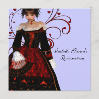 Red Dress Heart Wirbel Lila Quinceanera Einladung