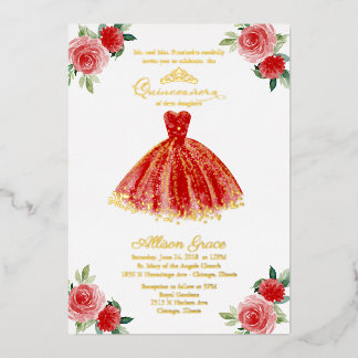 Red Dress Quinceanera Folieneinladung
