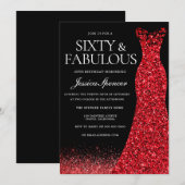 Red Dress Red Glitzer Gown 60. Geburtstagsparty Einladung (Vorne/Hinten)