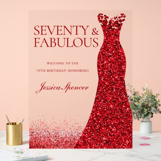 Red Dress Seventy & Fabulous 70th Birthday Party Acrylschild (Hochzeit)