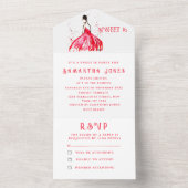 Red Dress Sweet 16 Floral Sechzehn Girly Elegant All In One Einladung (Innen Boden)