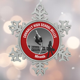 Red Drill Team Photo High School Dancer Schneeflocken Zinn-Ornament
