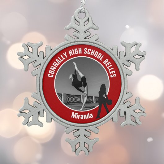 Red Drill Team Photo High School Dancer Schneeflocken Zinn-Ornament