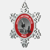 Red Drill Team Photo High School Dancer Schneeflocken Zinn-Ornament (Rechts)