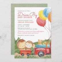Red Drive-By Woodland Animals Truck Baby Shower