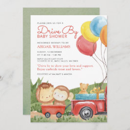 Red Drive-By Woodland Animals Truck Baby Shower Einladung
