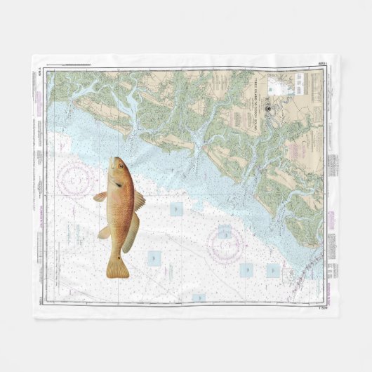 Red Drum auf Tybee Island to Doboy Sound Chart Fleecedecke (Vorderseite (Horizontal))