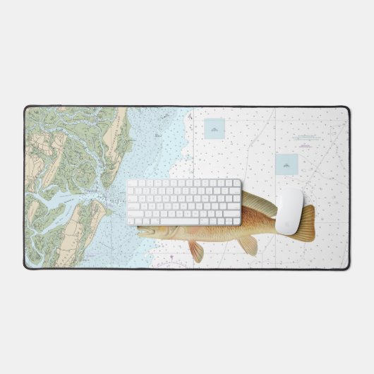 Red Drum auf Tybee Island to Doboy Sound Chart Schreibtischunterlage (Tastatur & Maus)