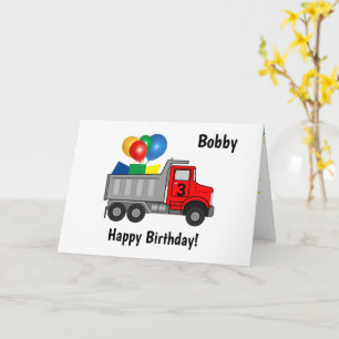 Red Dump Truck Birthday Boy's Name & Age Card Karte
