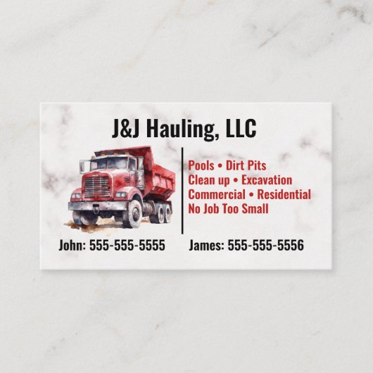 Red Dump Truck Business Card Visitenkarte (Vorderseite)