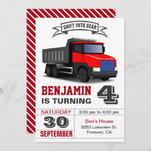 Red Dump Truck Kindergeburtstag Party Einladung