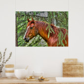 Red Dun Mare Horse im Forest Equine Foto Poster (Küche)