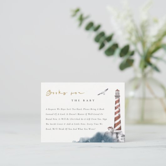 Red Dusky Blue Lighthouse Books For Baby Shower  Begleitkarte (Stehend Vorderseite)