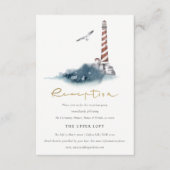 RED DUSKY BLUE LIGHTHOUSE MEA WEDING REZEPTION BEGLEITKARTE (Vorderseite)