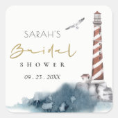 RED DUSKY BLUE LIGHTHOUSE MEER BRAUTPARTY QUADRATISCHER AUFKLEBER (Vorderseite)