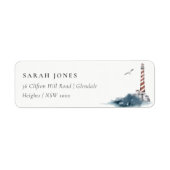 RED DUSKY BLUE LIGHTHOUSE SEA WAVES ADDRESS ETIKET (Vorne)