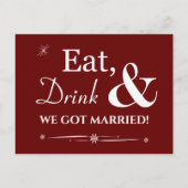 Red Eat Drink Wir Got Verheiratet Retro Elopement Postkarte (Vorderseite)