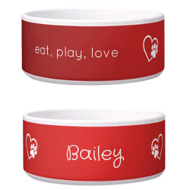 Red 'eat, play, love' Dog Name Bowl Napf