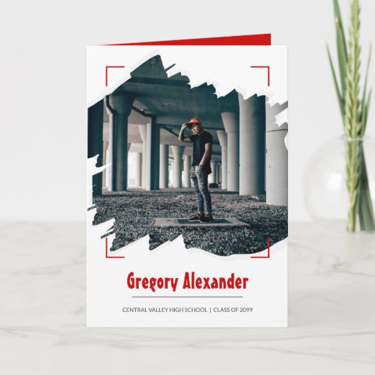 Red Edgy Abstrakt Brushstroke Foto Abschluss Einladung (Vorderseite)