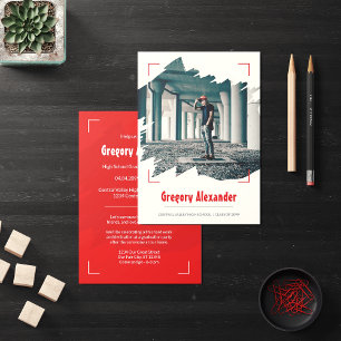 Red Edgy Abstrakt Brushstroke Foto Abschluss Einladung