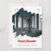 Red Edgy Abstrakt Brushstroke Foto Abschluss Einladung (Vorderseite)